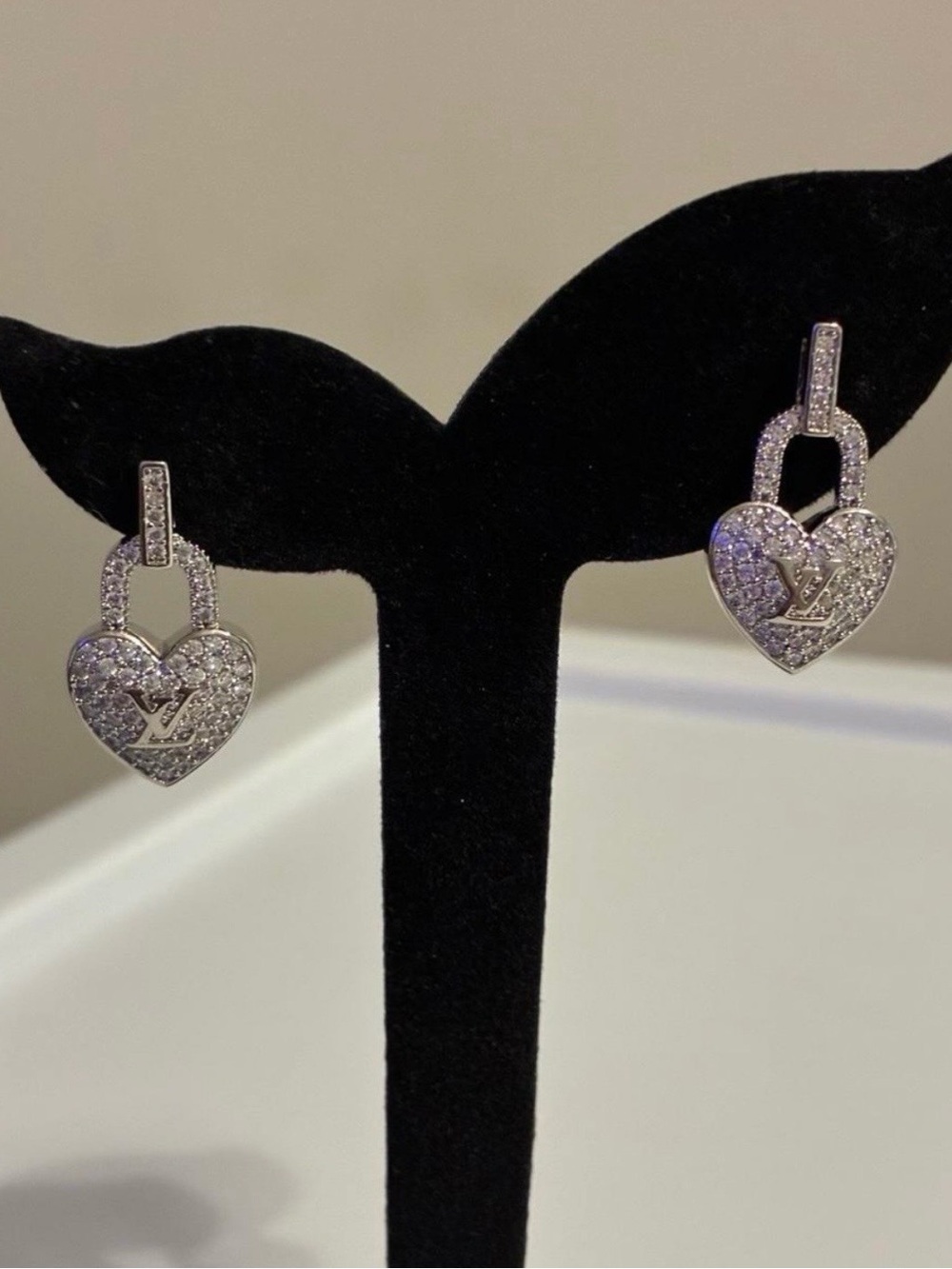 Vintage Silver Crystal Heart Padlock Drop Earrings - Sparkle Statement Jewelry